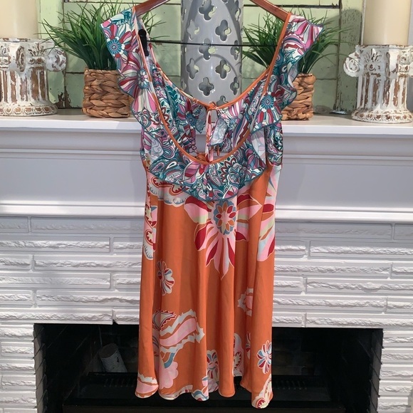 Intimately FP NEW Retro BALI Floral Ruffled Tie Bust Mini Slip Dress Size S - Picture 8 of 8